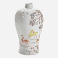 A Chinese famille rose-decorated "Deer and Crane" meiping vase 粉彩“鹿鹤”梅瓶 Chenghua six-character mark but later ????? ???????