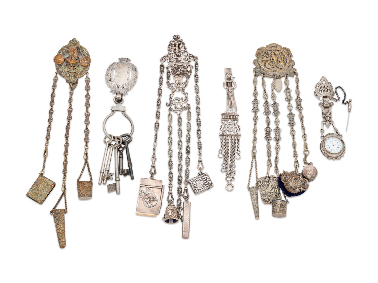 Six Silver and Silver-Plate Chatelaines