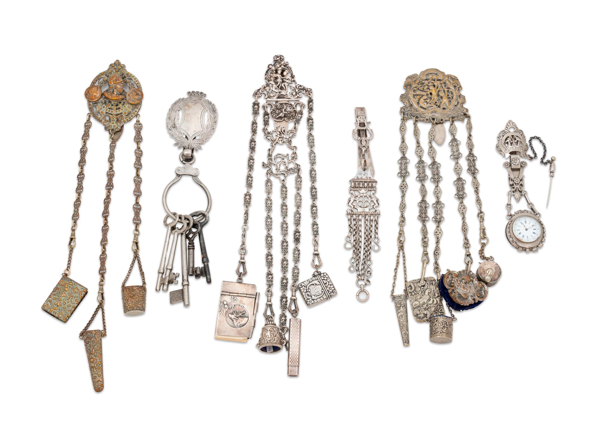 Six Silver and Silver-Plate Chatelaines