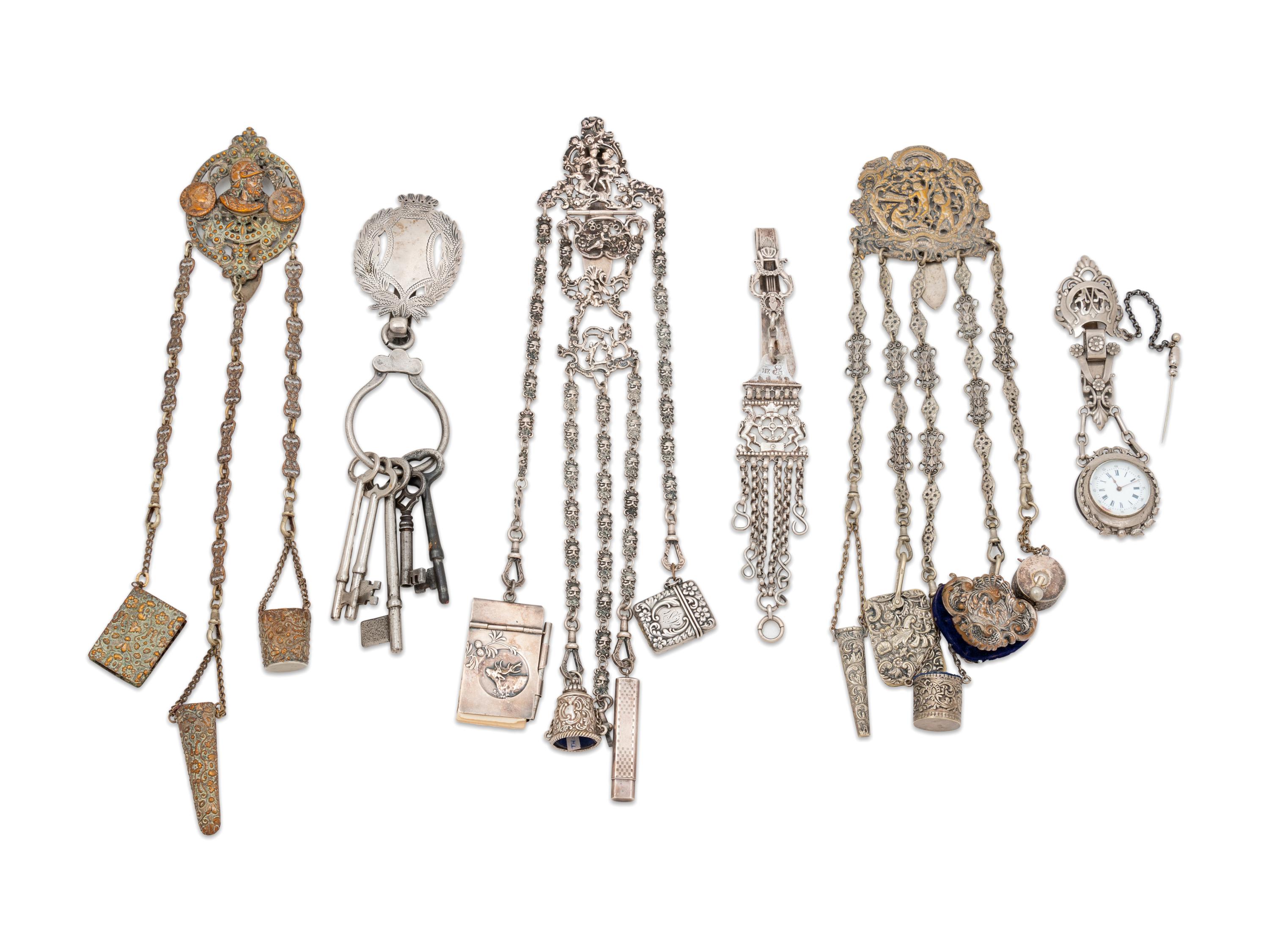 Six Silver and Silver-Plate Chatelaines