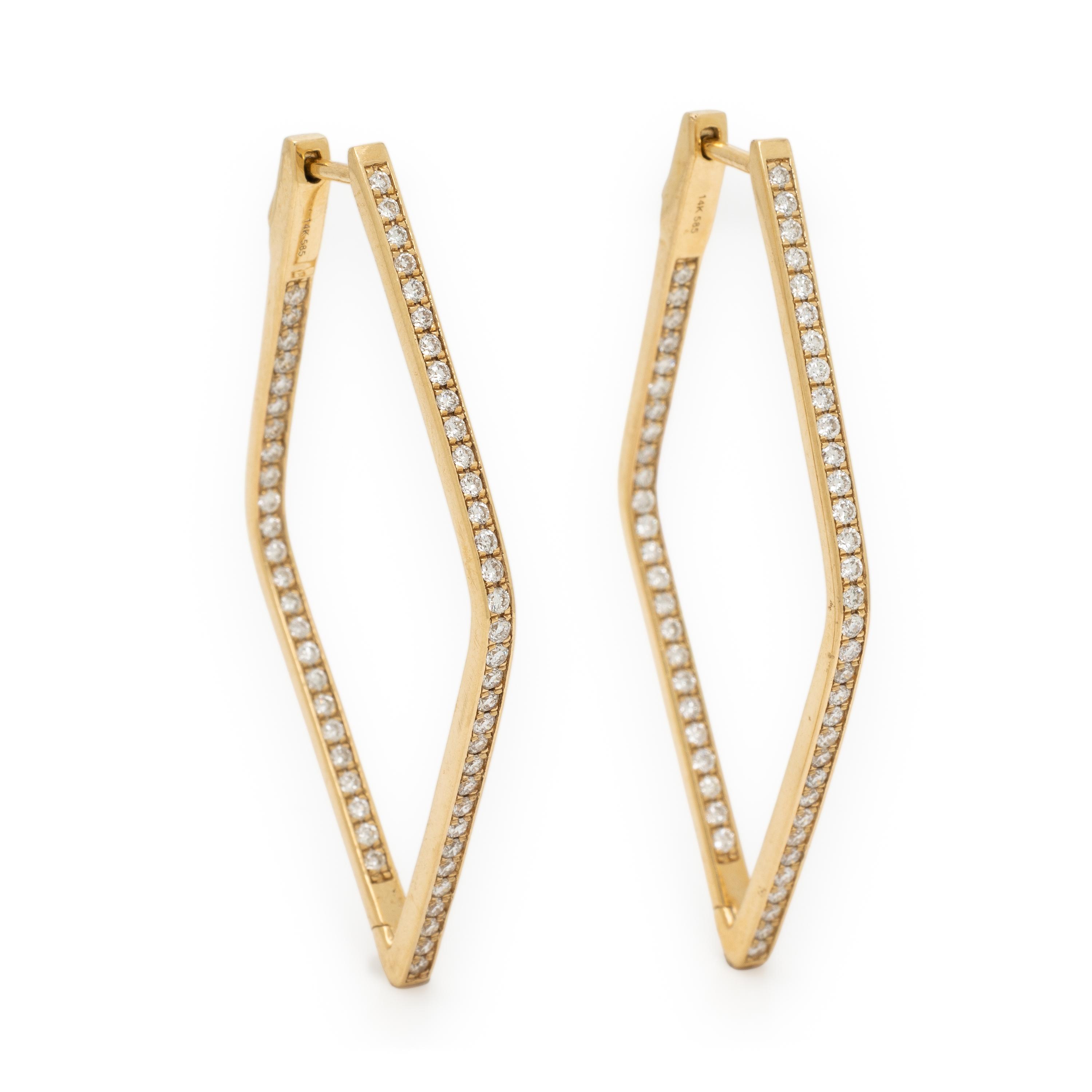 Yellow Gold and Diamond Geometric Hoop Earrings