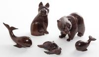 Five Carved Hardwood Animals Height of first 7 inches. — 20TH CENTURY