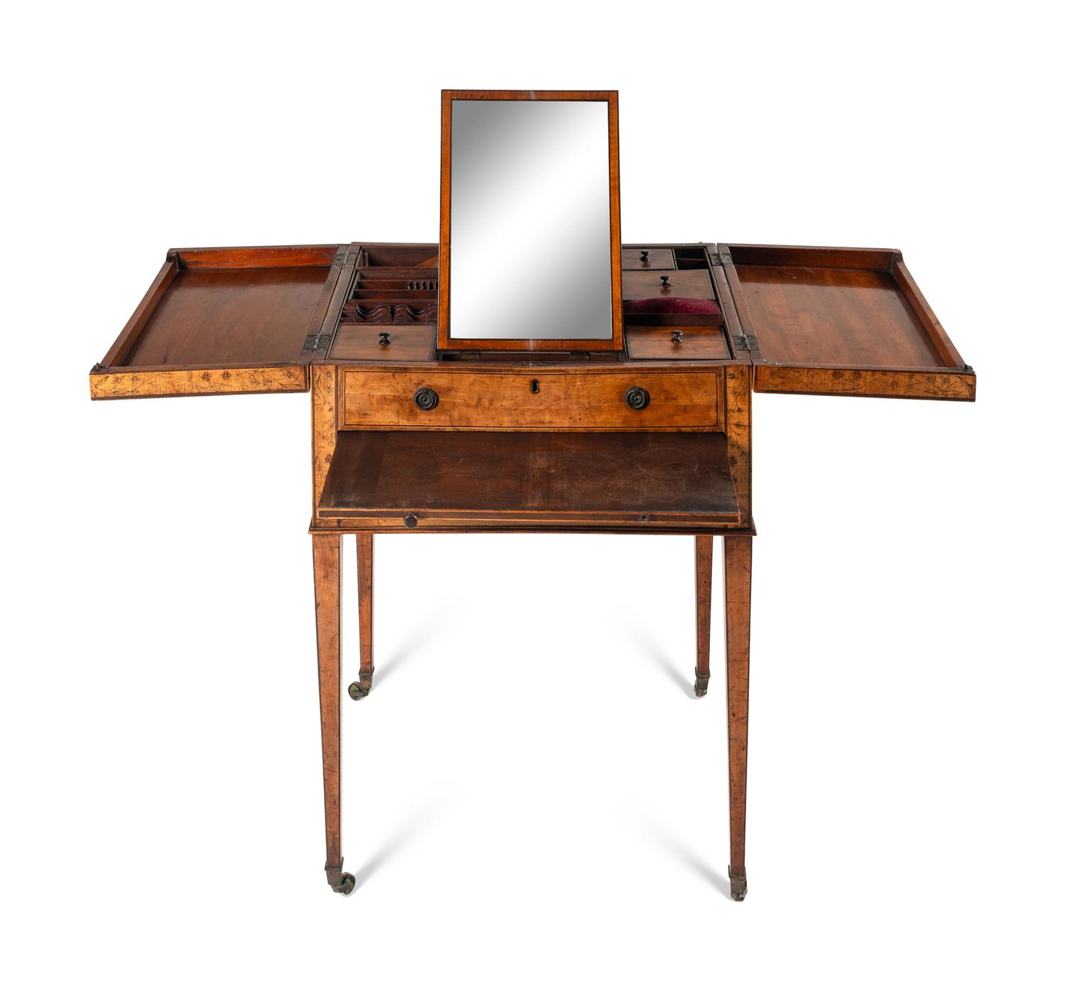 A George III Satinwood and Penwork Dressing Table