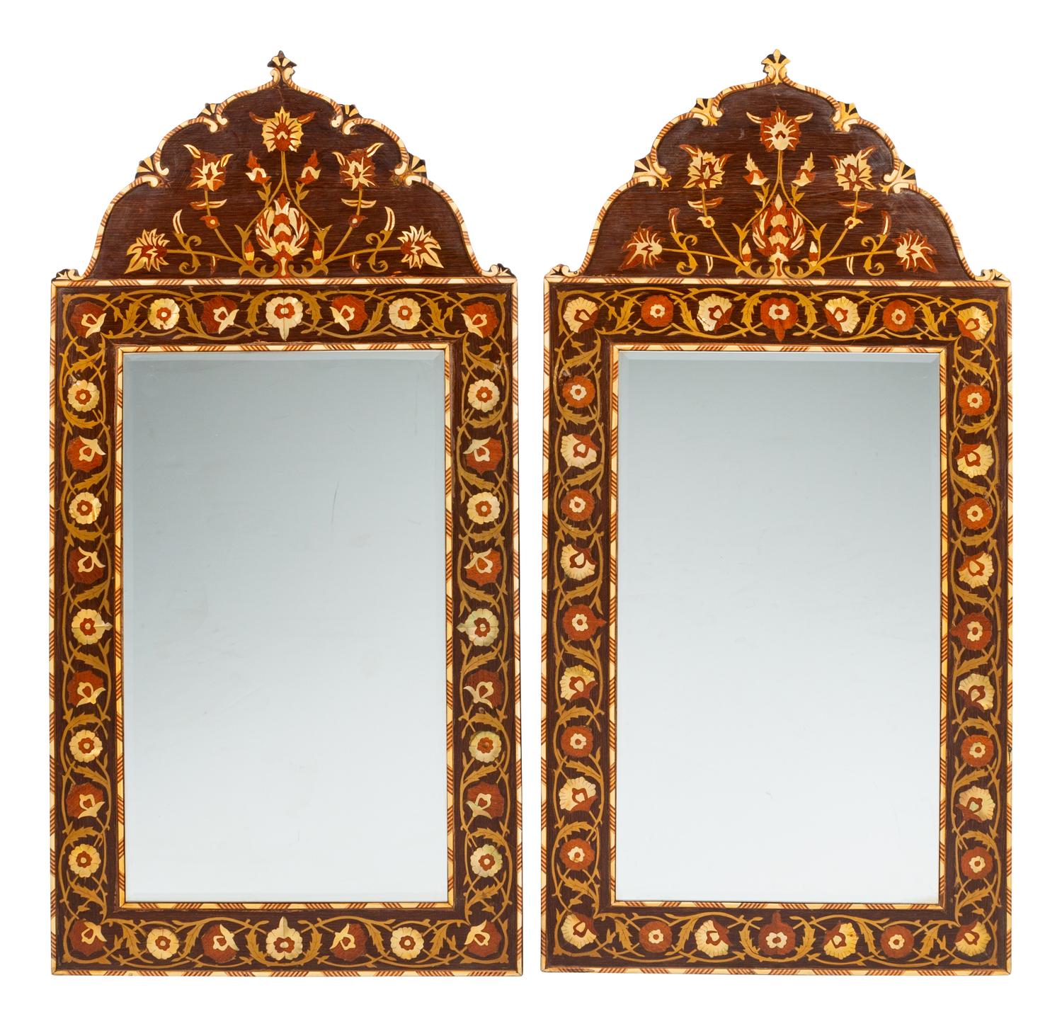 A Pair of Iberian Mother-of-Pearl and Brass-Inlaid Mirrors