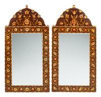 A Pair of Iberian Mother-of-Pearl and Brass-Inlaid Mirrors