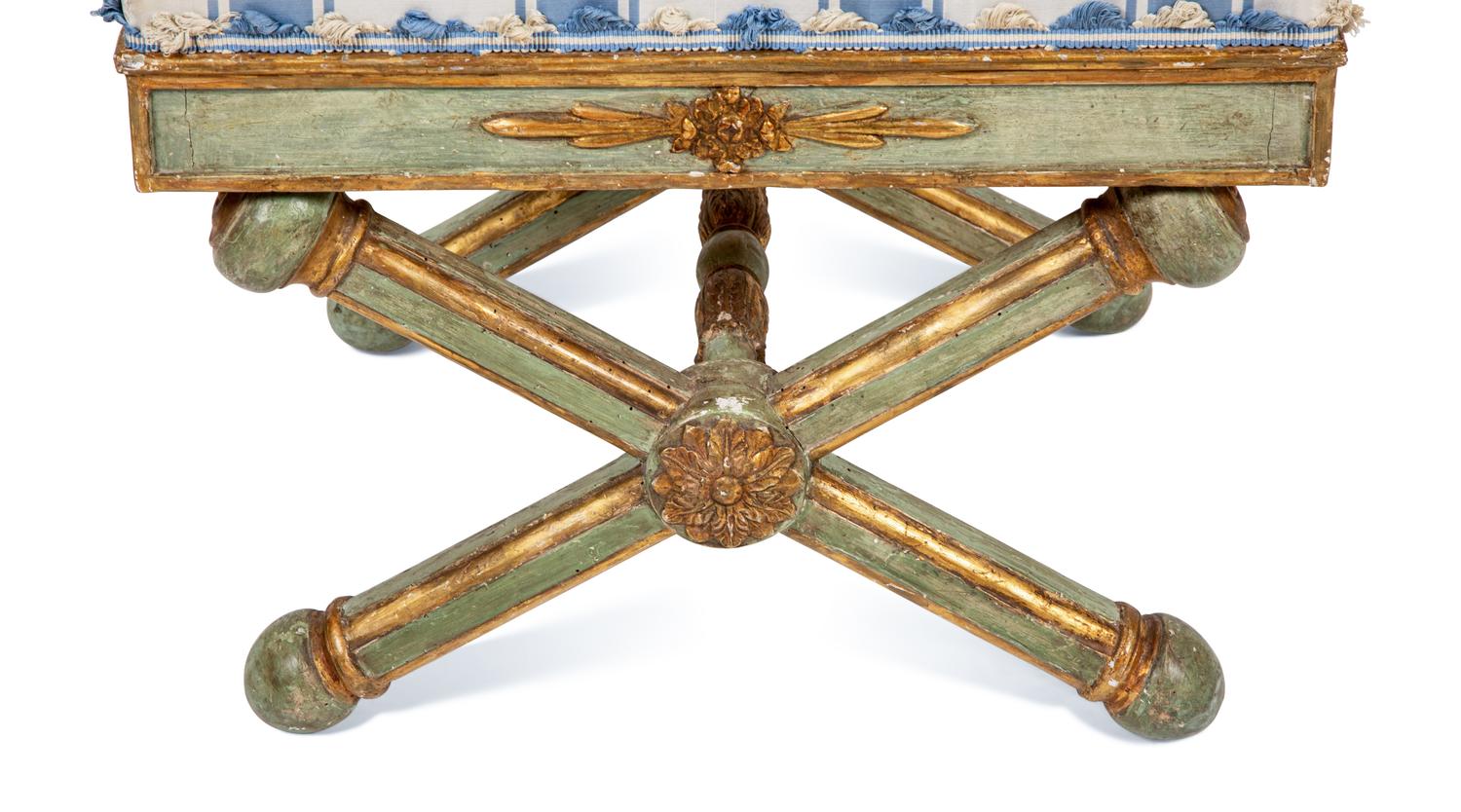 A North Italian Neoclassical Painted and Parcel-Gilt Stool