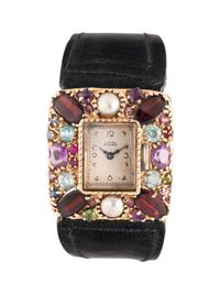 LUCIEN PICCARD, 14K YELLOW GOLD AND MULTIGEM WRISTWATCH