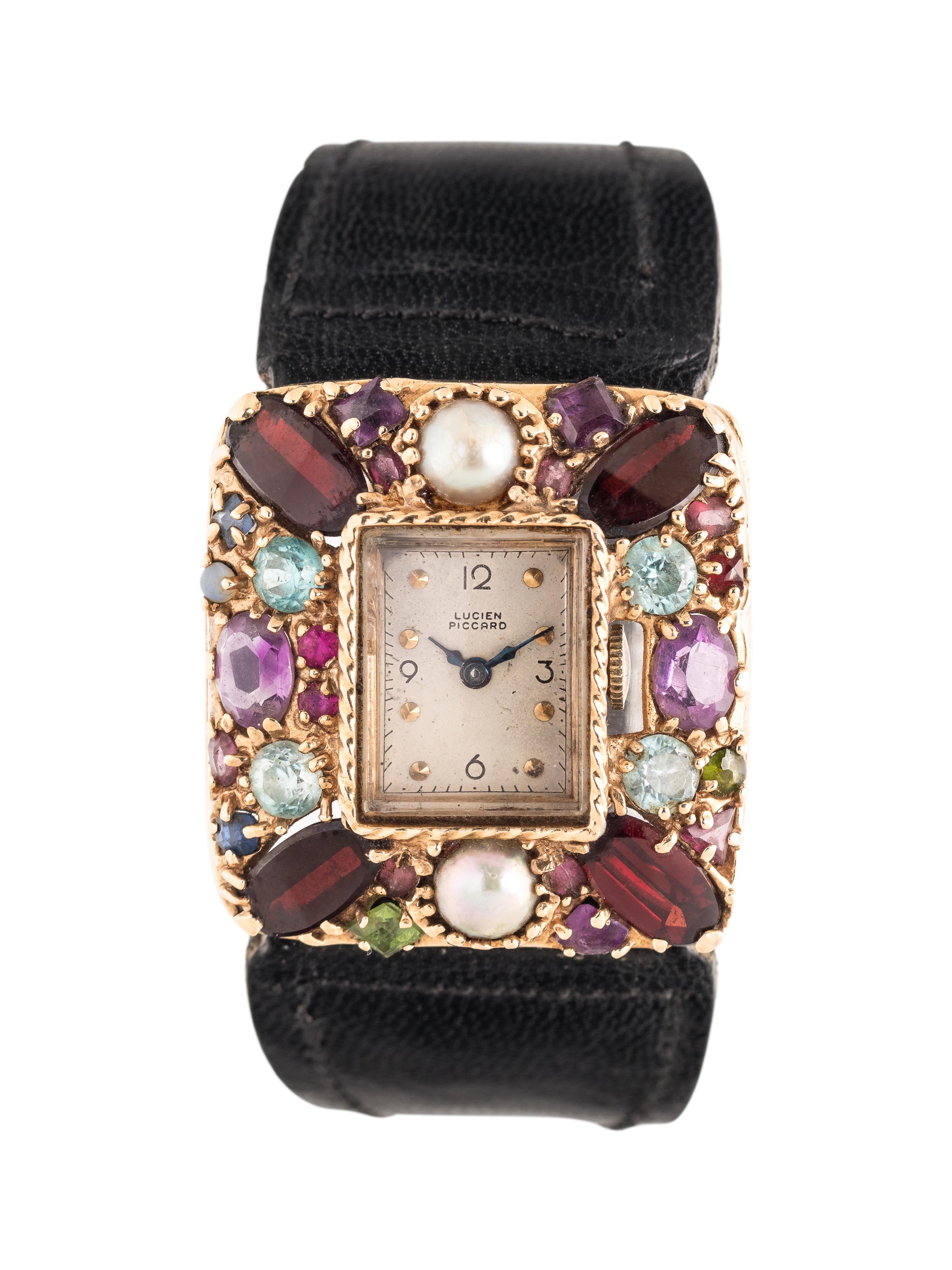 LUCIEN PICCARD, 14K YELLOW GOLD AND MULTIGEM WRISTWATCH