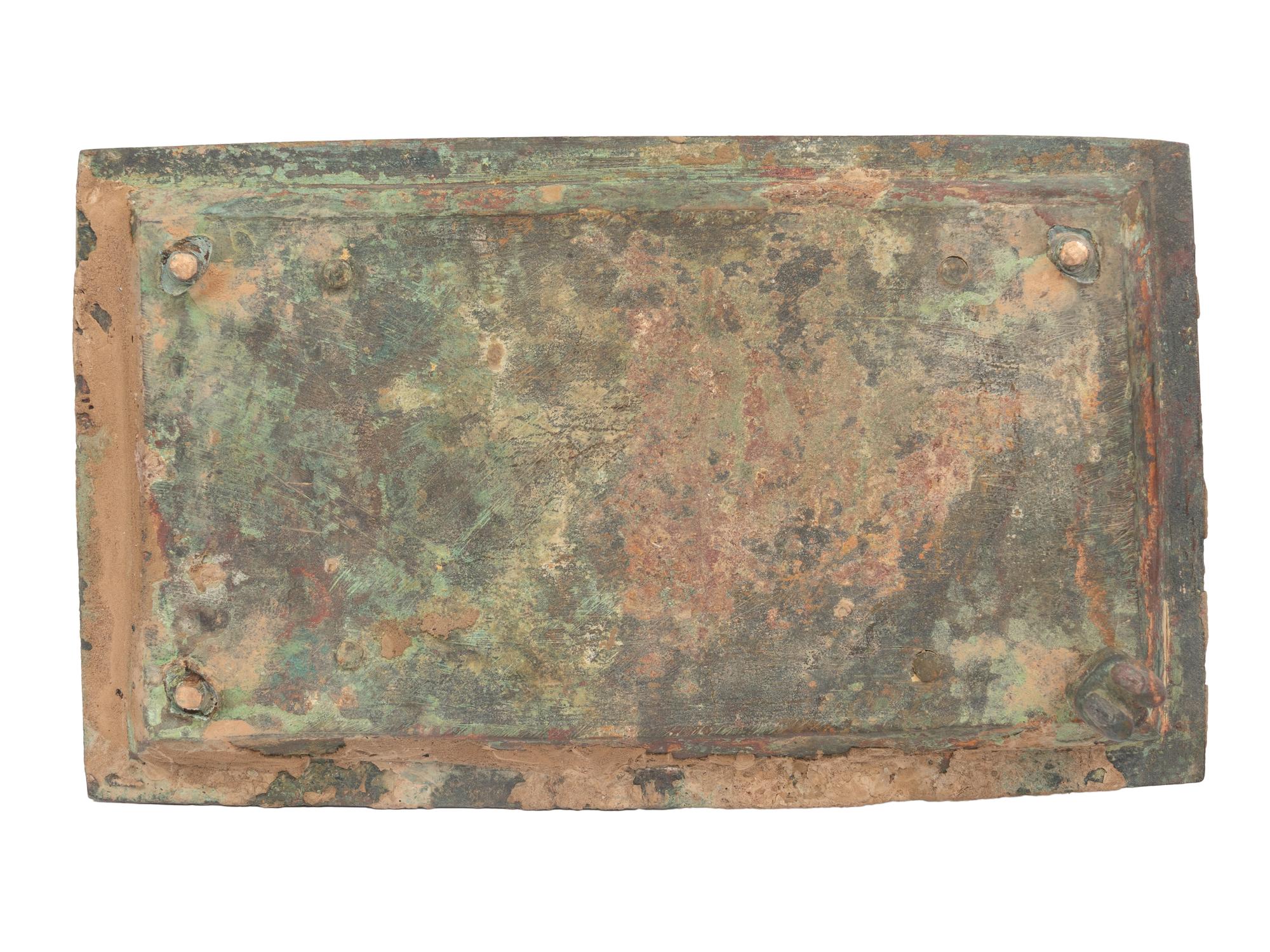A Chinese Bronze Square Braiser, Han Dynasty Style