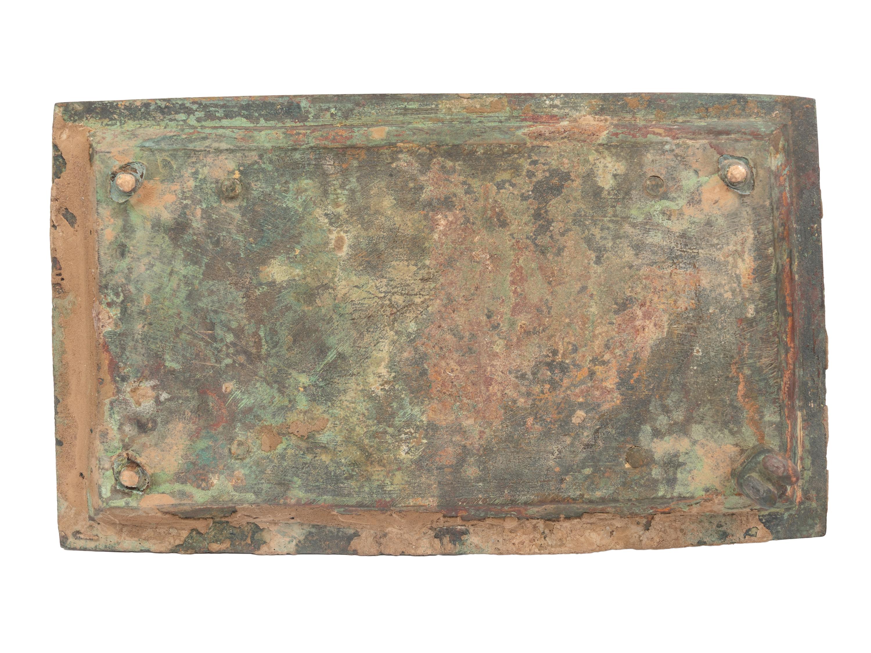 A Chinese Bronze Square Braiser, Han Dynasty Style