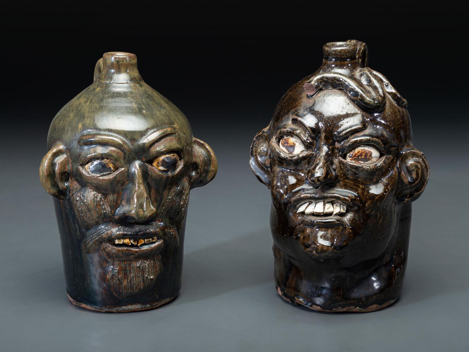 Two Southern Stoneware Face Jugs