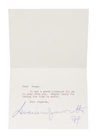 (MUSICIANS) Pavarotti, typed note card signed. Together with Artur Rubenstin, signed promotional booklet.