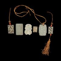 Six Chinese Jade Rectangular Pendants, 19th-20th Century — 晚清-民國 玉佩一組六件