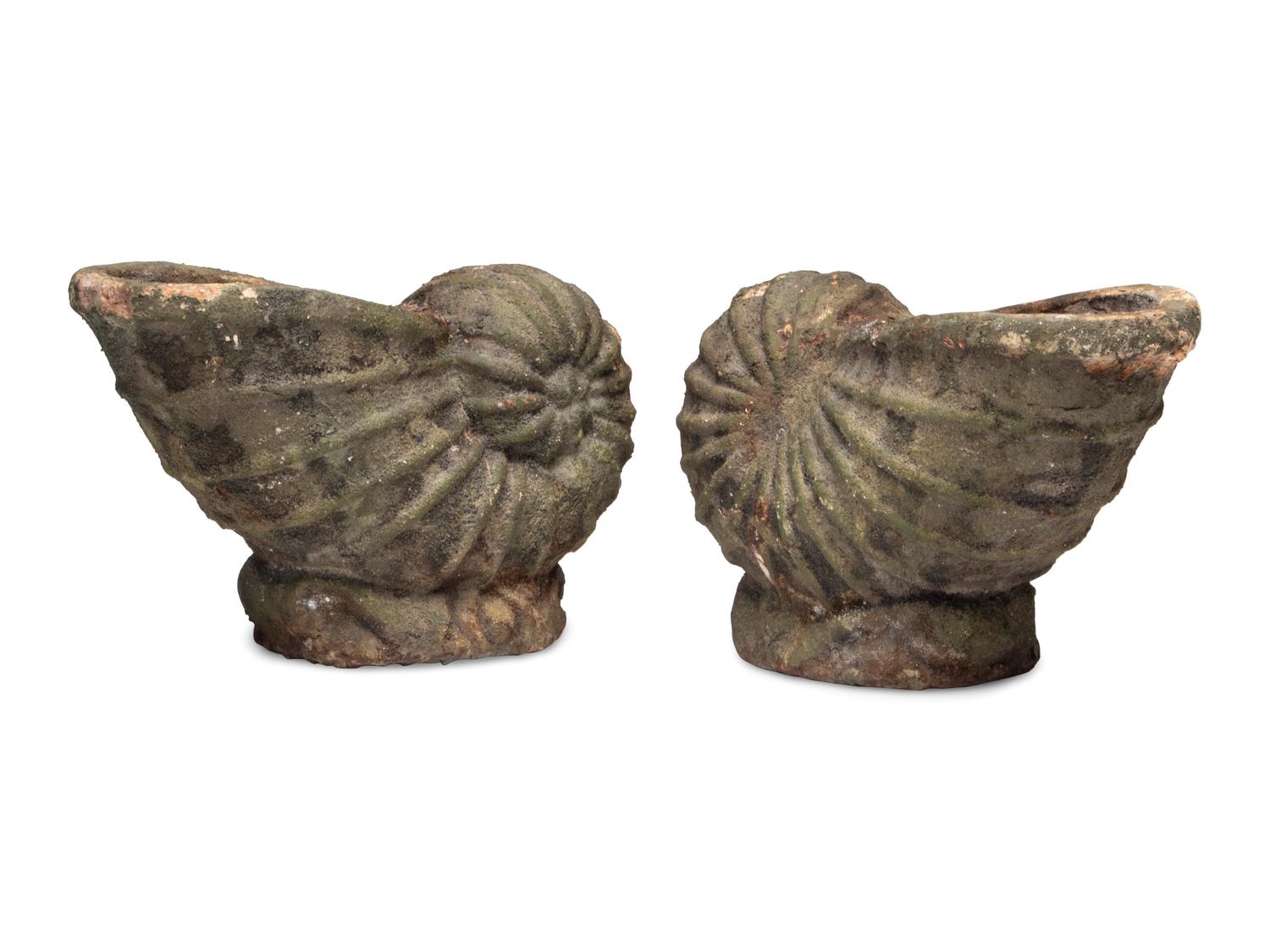 A Pair of Cast Stone Nautilus Jardinières
