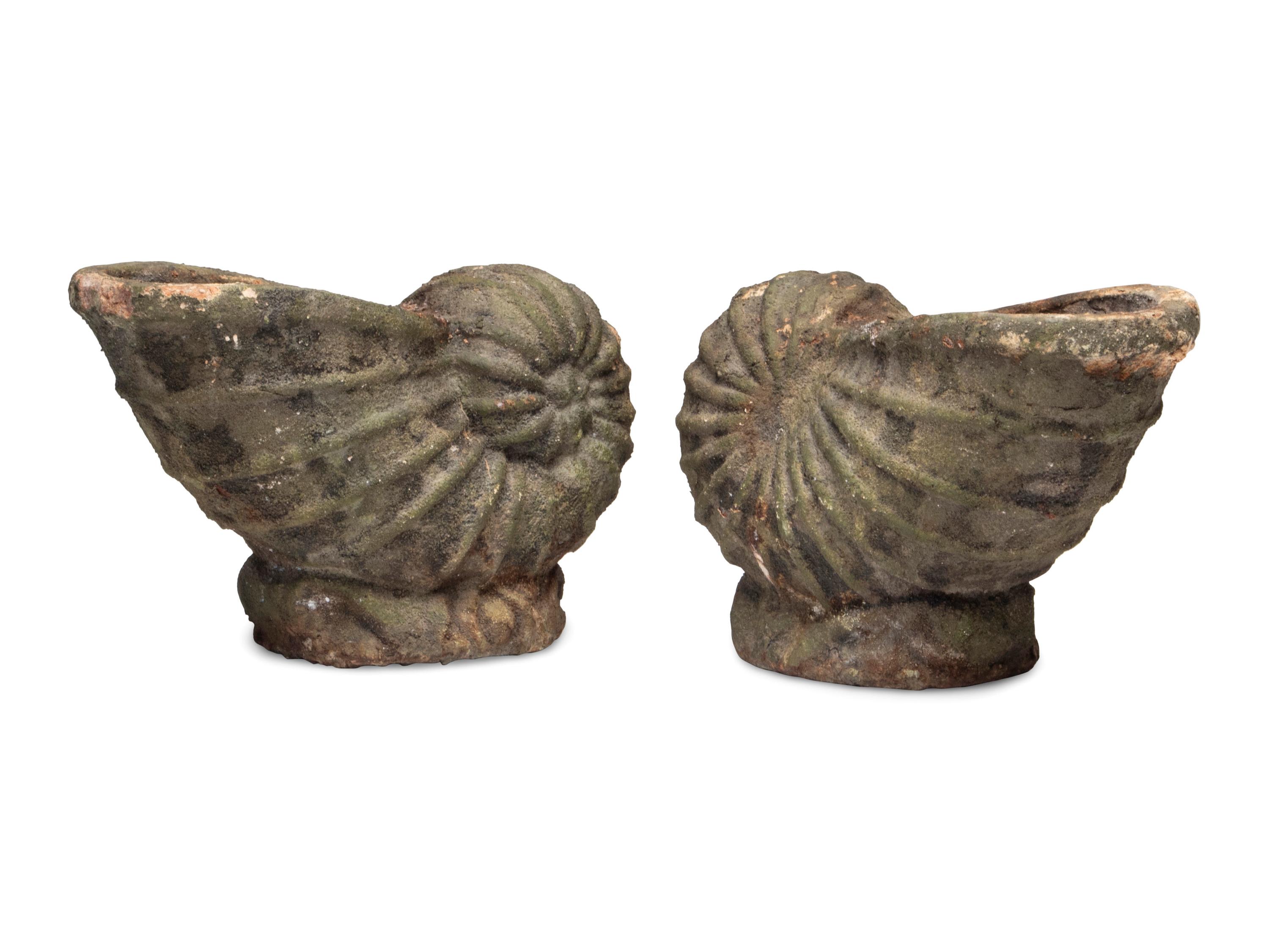 A Pair of Cast Stone Nautilus Jardinières