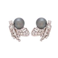 CULTURED TAHITIAN PEARL AND DIAMOND EARCLIPS