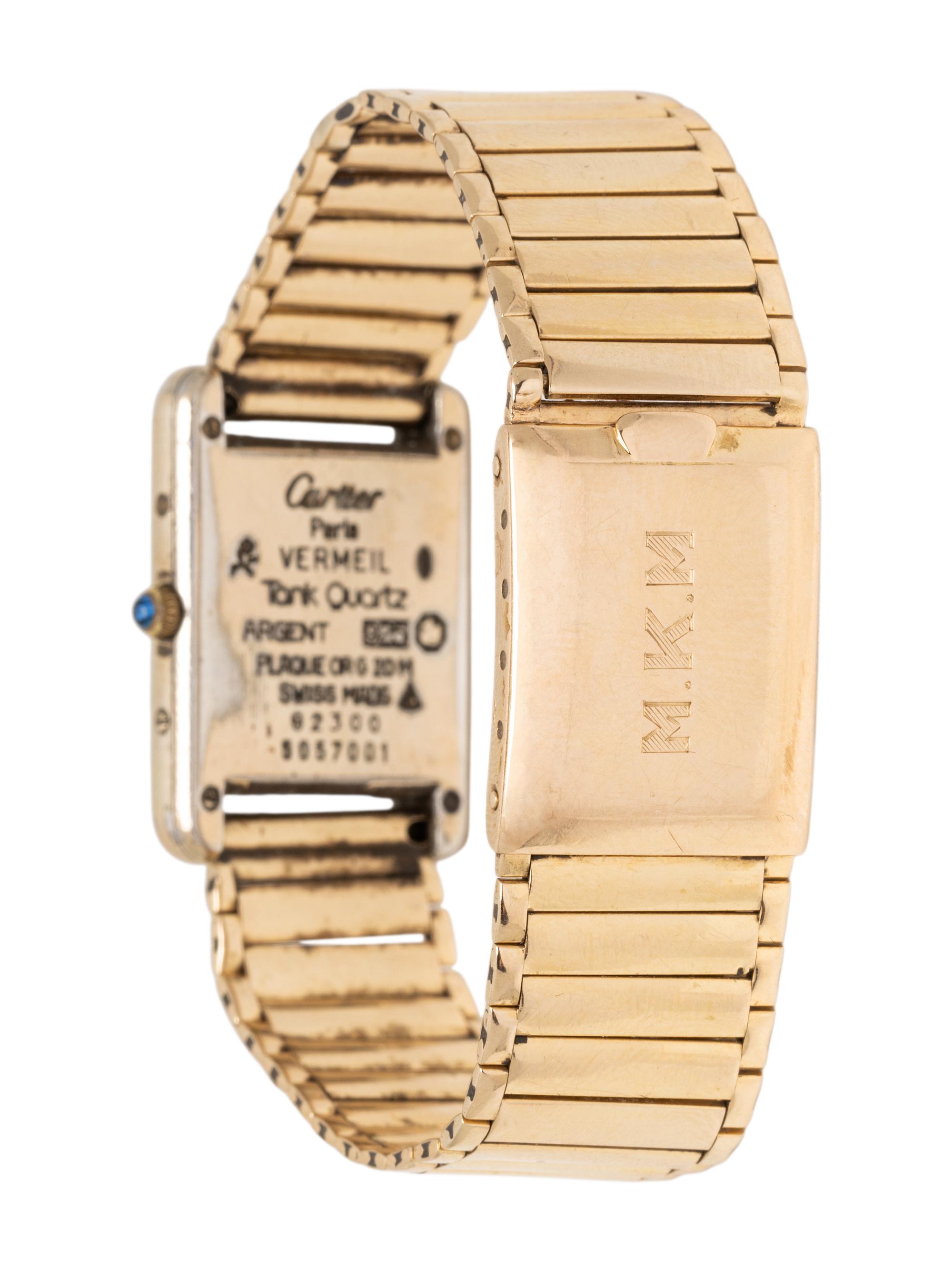 CARTIER, VERMEIL 'TANK' WATCH WITH GOLD BAND
