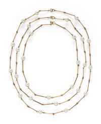THREE NESTING CULTURED PEARL AND YELLOW GOLD STATION NECKLACES