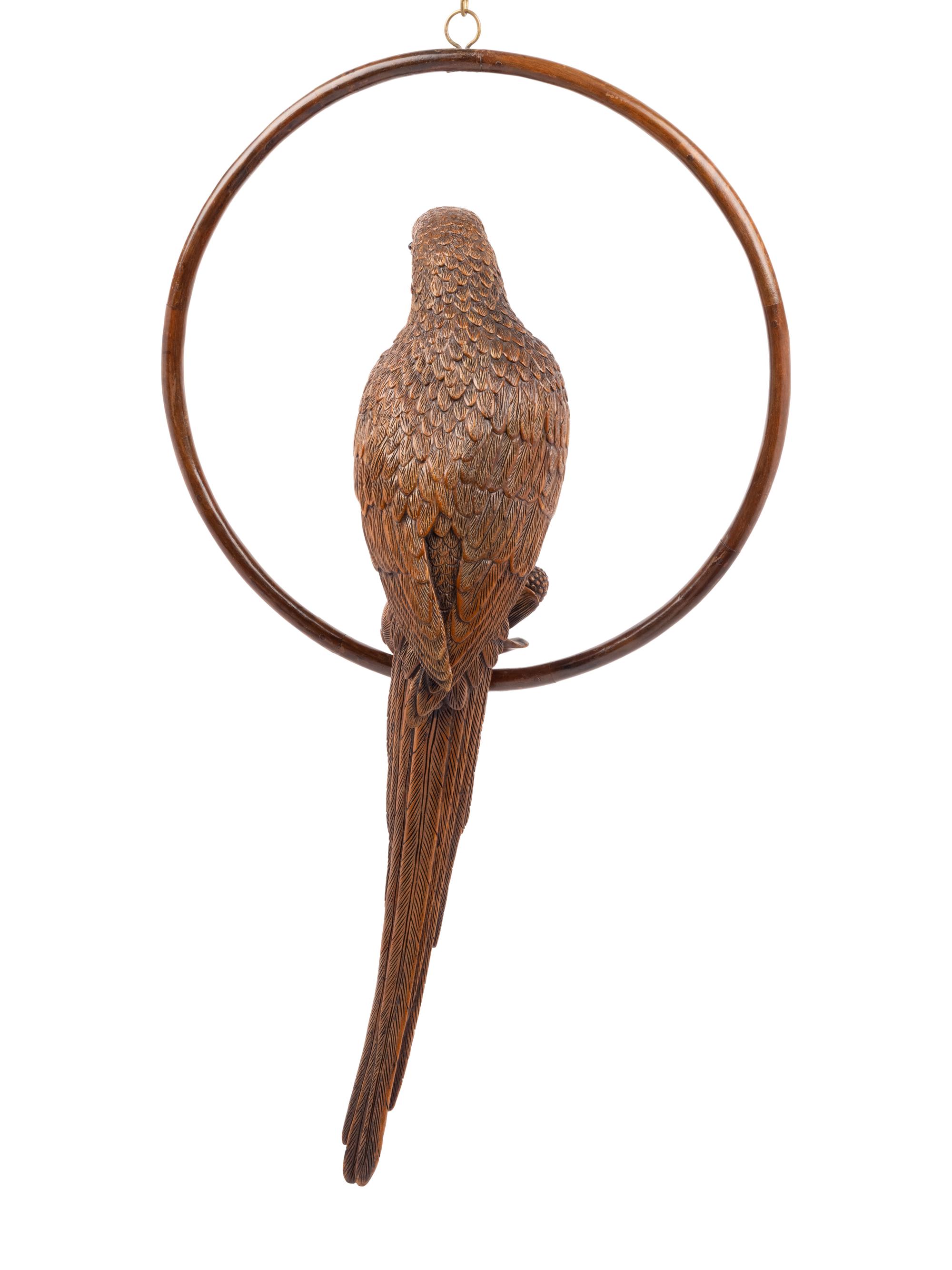 A Black Forest Carved Parrot on Ring Perch Ornament