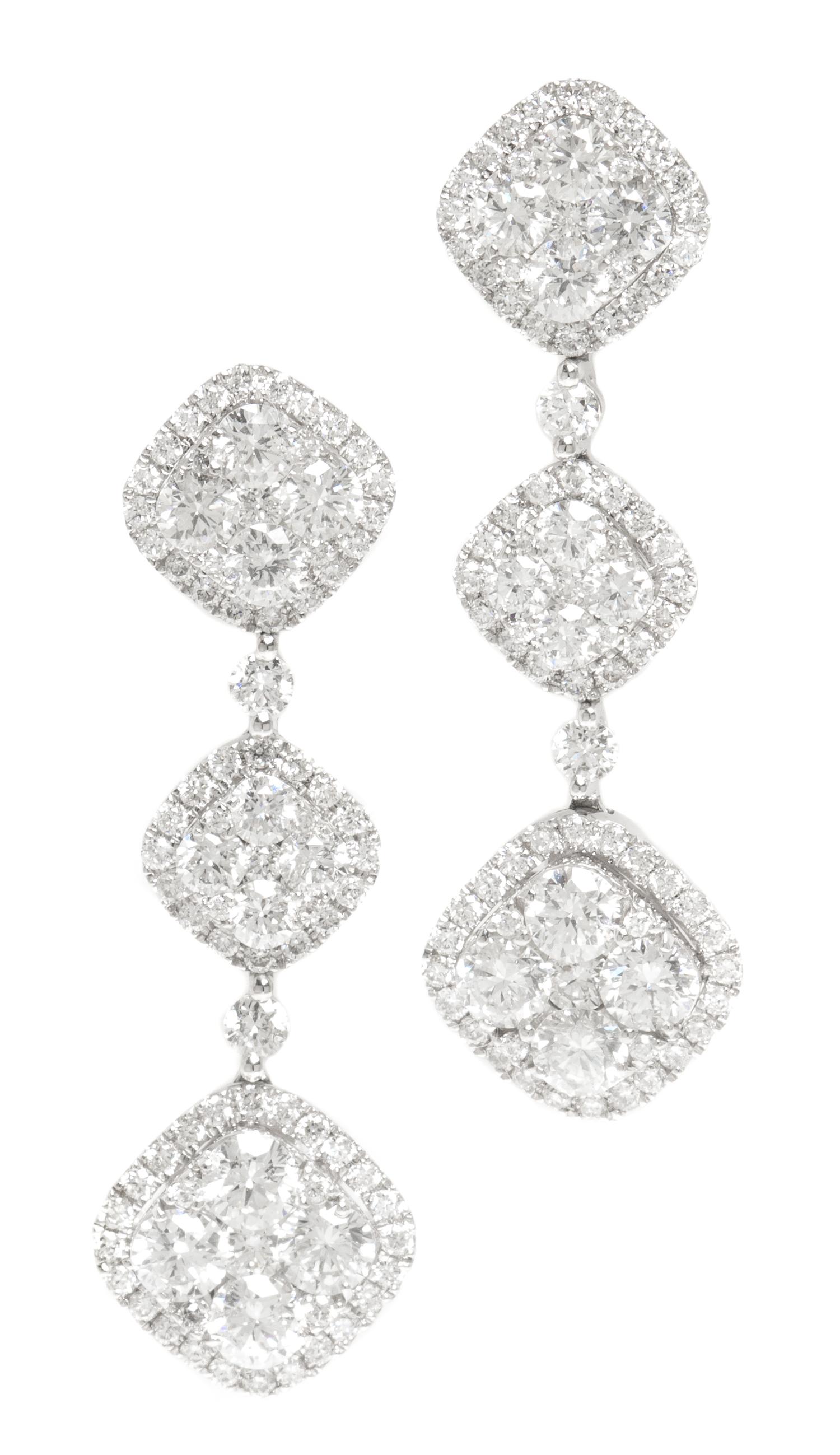 A Pair of 18 Karat White Gold and Diamond Earrings, 4.70 dwts.