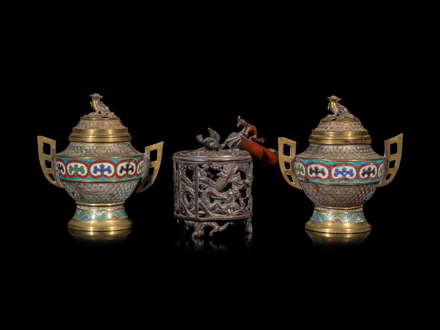 Three Japanese Metal Incense Burners