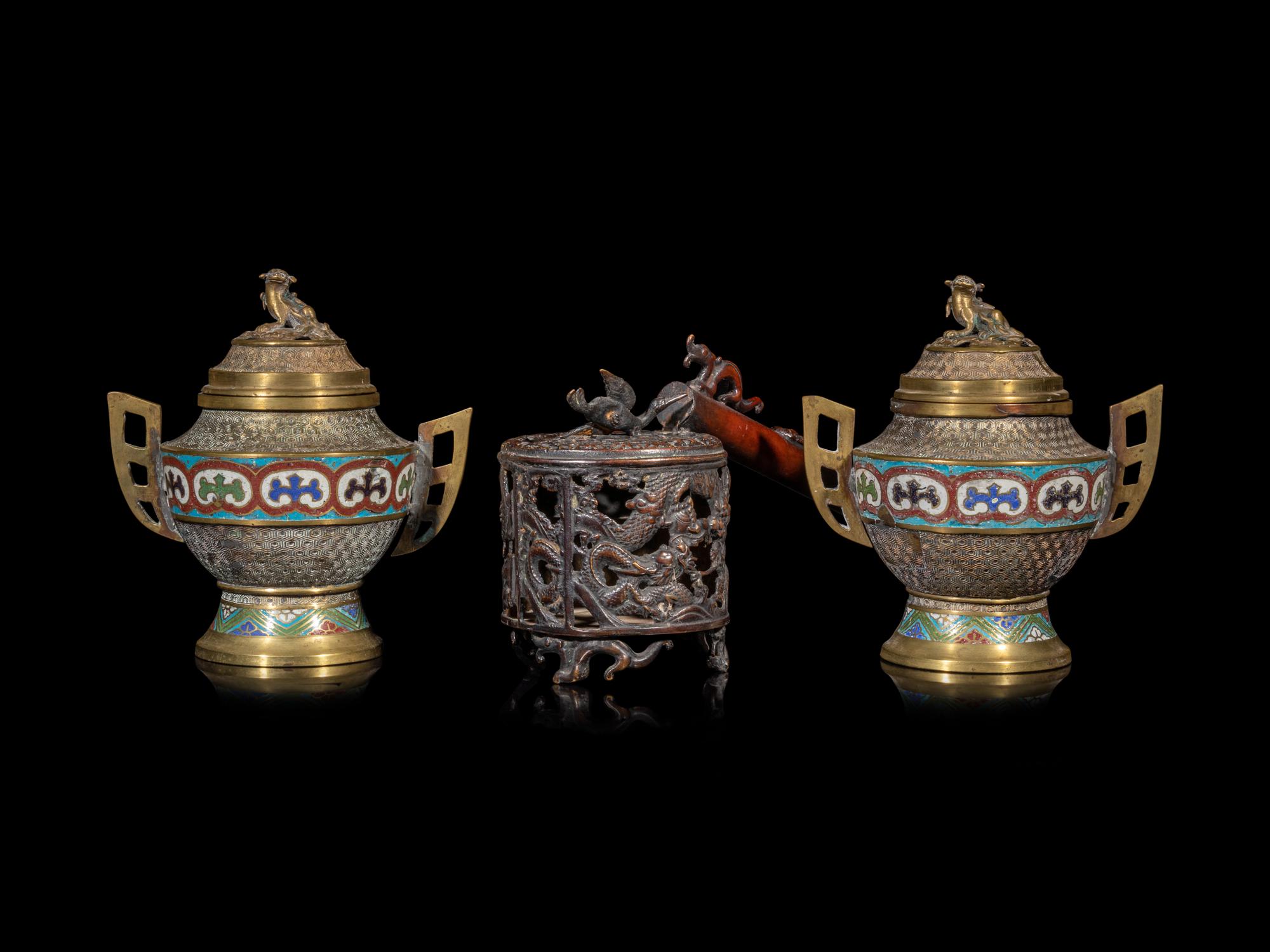 Three Japanese Metal Incense Burners