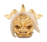 A Chinese Gilt Lacquered Dragon Head Ornament with Horse Hair Decoration