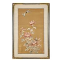 A Set of Four Finely Worked Japanese 'Birds and Flowers' Needlework Panels, Meiji Period 日本明治時期 織綉花鳥圖四幅