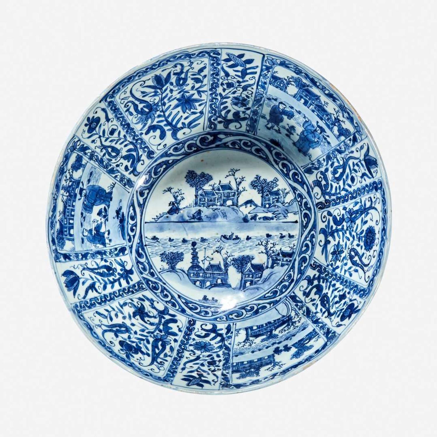 A large Chinese blue and white porcelain bowl mid 17th Century