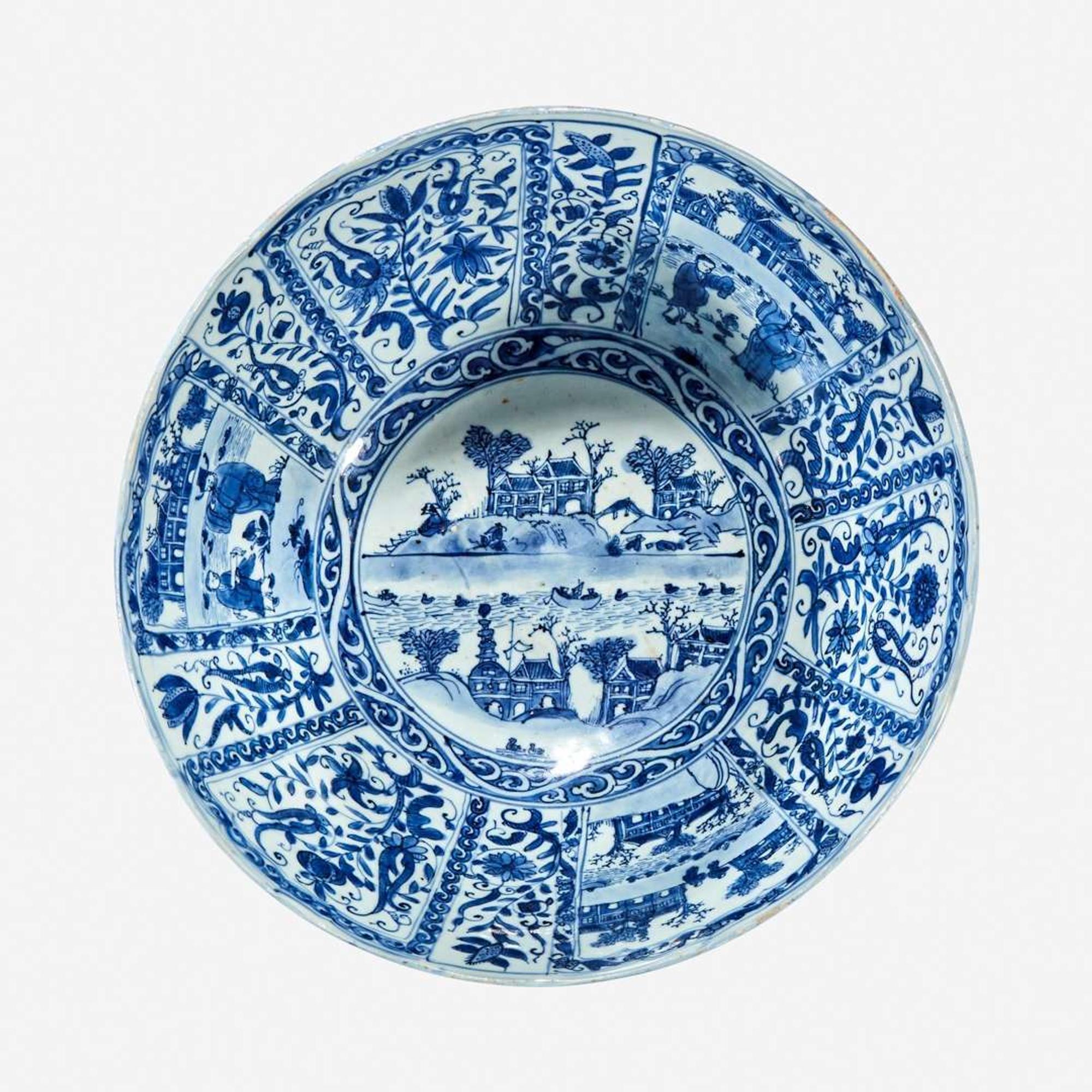 A large Chinese blue and white porcelain bowl mid 17th Century