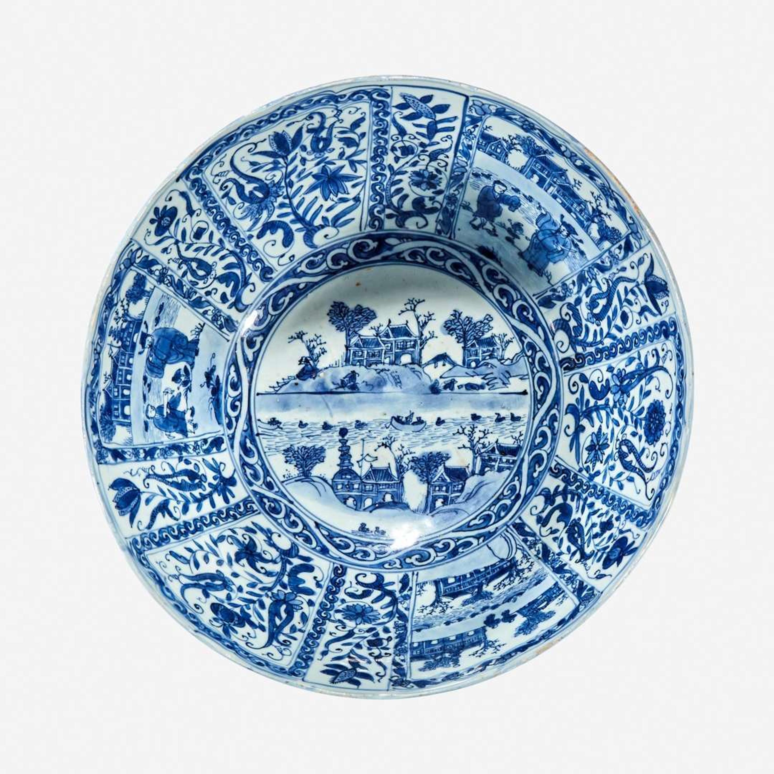 A large Chinese blue and white porcelain bowl mid 17th Century