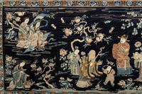 A Large Midnight Blue Satin Ground Embroidered Silk Panel