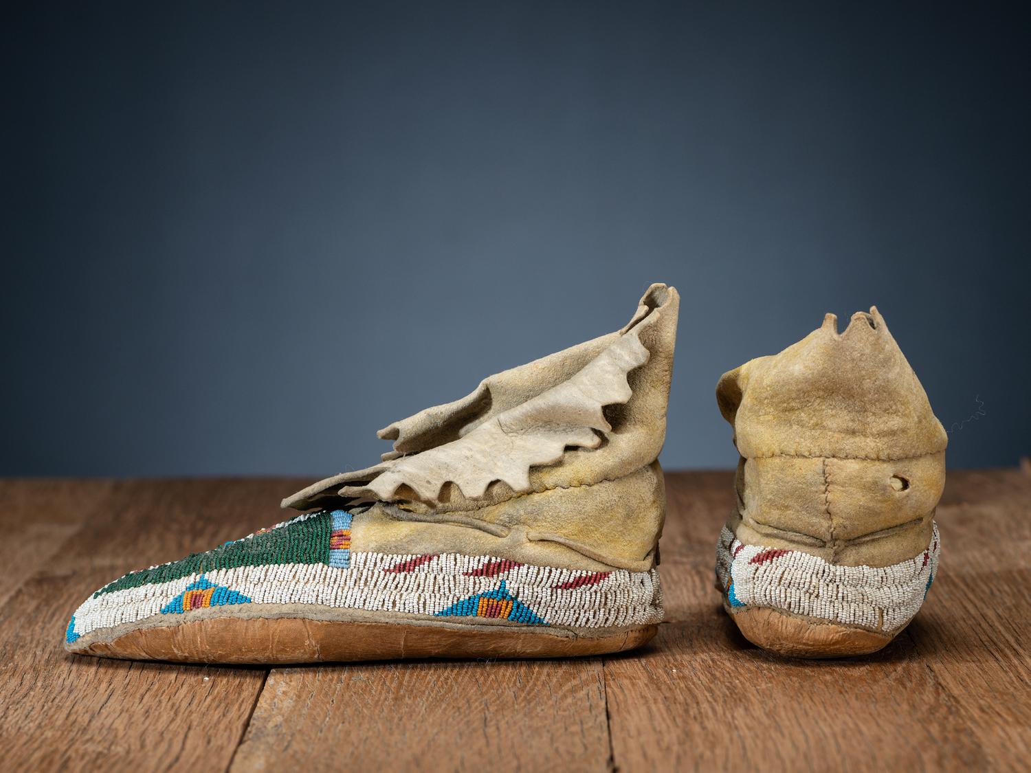 Cheyenne Beaded Buffalo Hide Moccasins