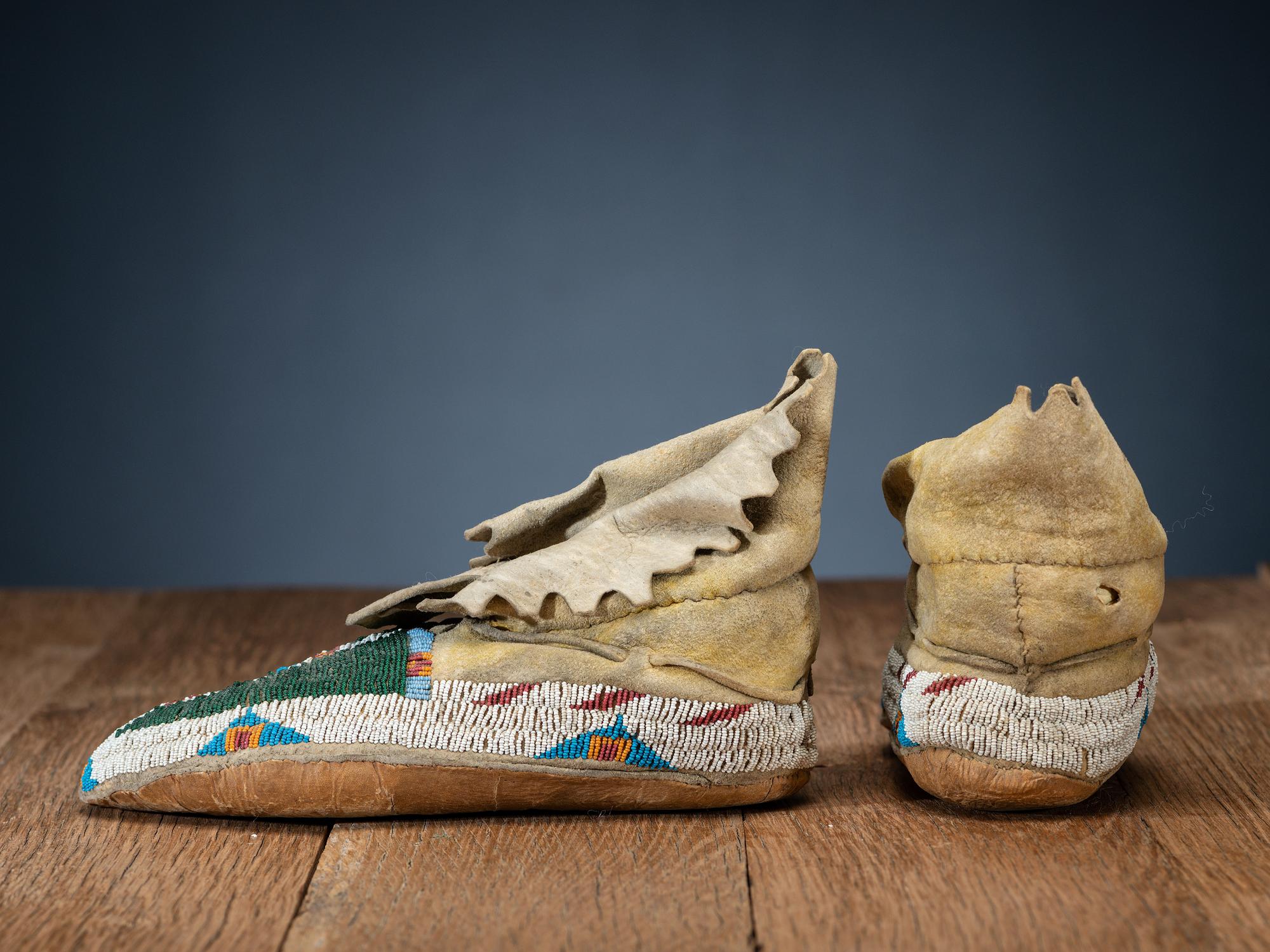 Cheyenne Beaded Buffalo Hide Moccasins