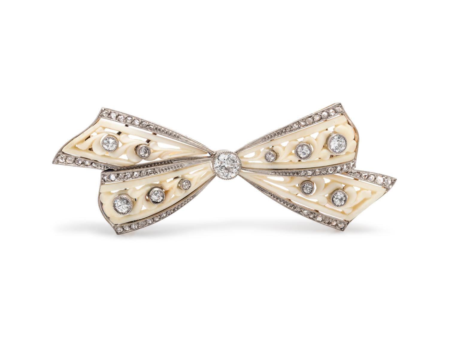 ANTIQUE, DIAMOND BOW BROOCH
