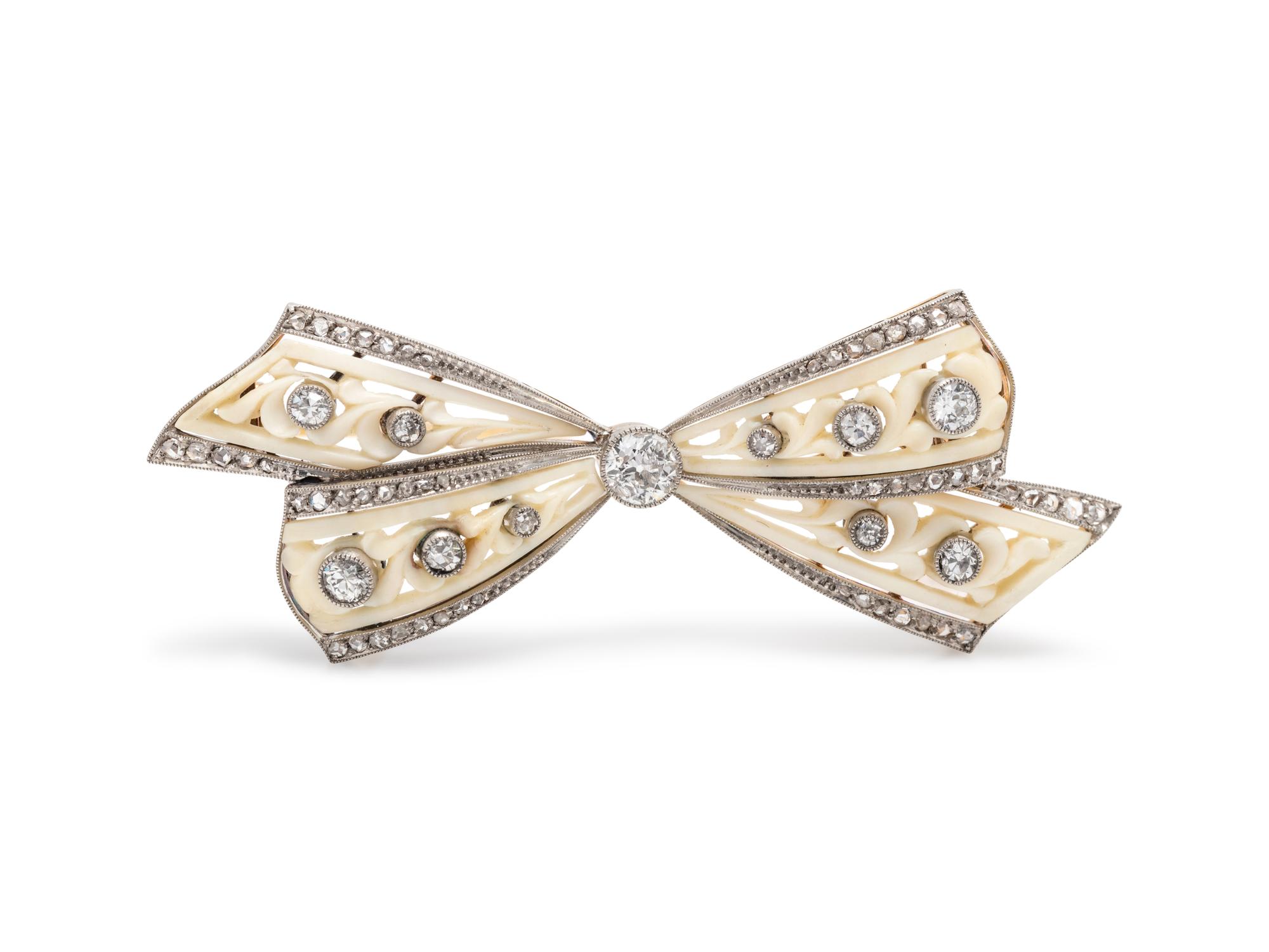 ANTIQUE, DIAMOND BOW BROOCH