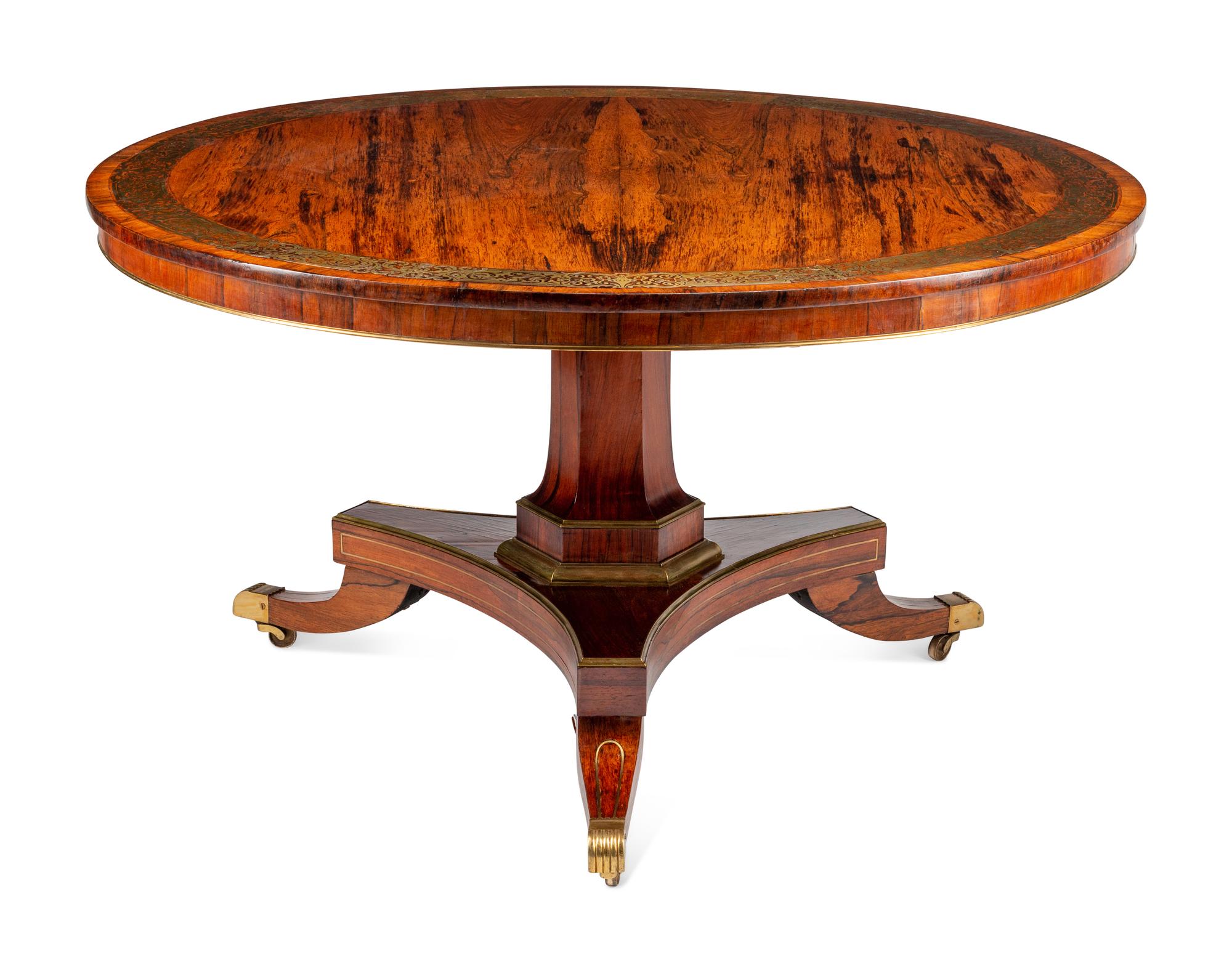 A Regency Brass-Inlaid Rosewood Center Table