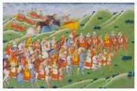 An Indian Gouache Painting Height overall 16 5/8 x width 21 5/8 inches.
