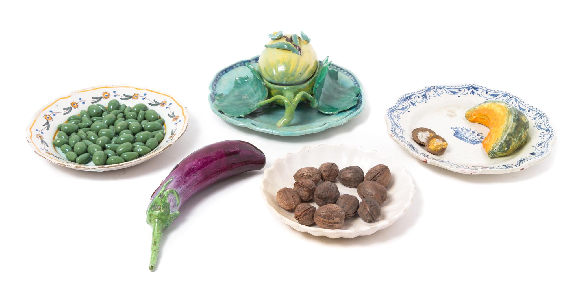 A Group of Continental Tin-Glazed Earthenware Tromp L'Oeil Vegetables Diameter of largest plate 9 1/2 inches. — 18TH/19TH CENTURY
