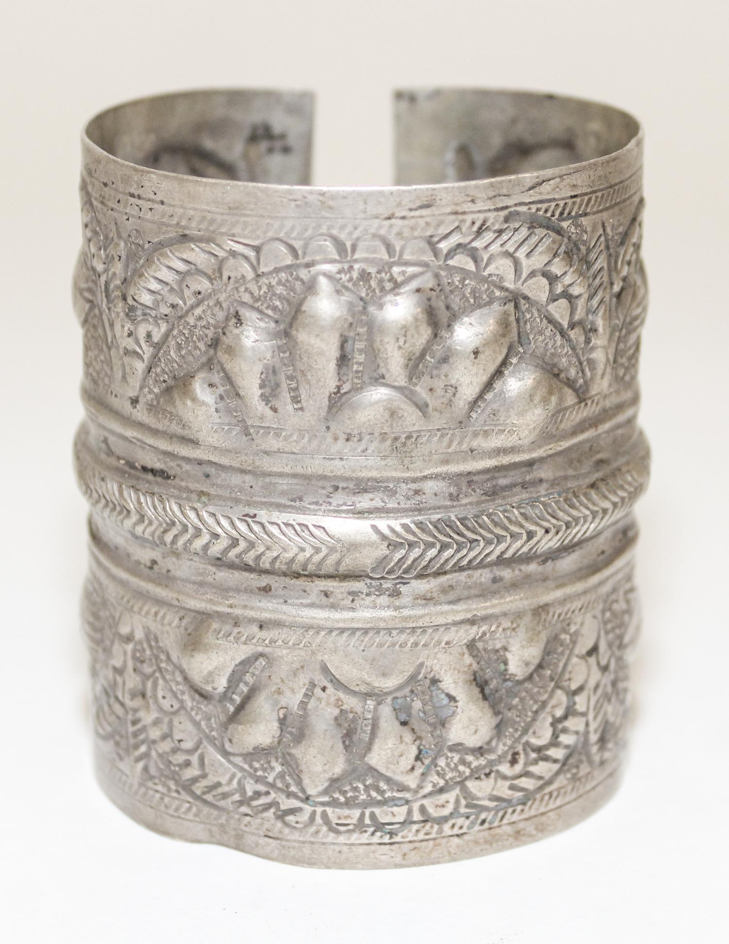 An Egyptian Silver Cuff Bracelet Diameter of exterior 2 1/2 inches.