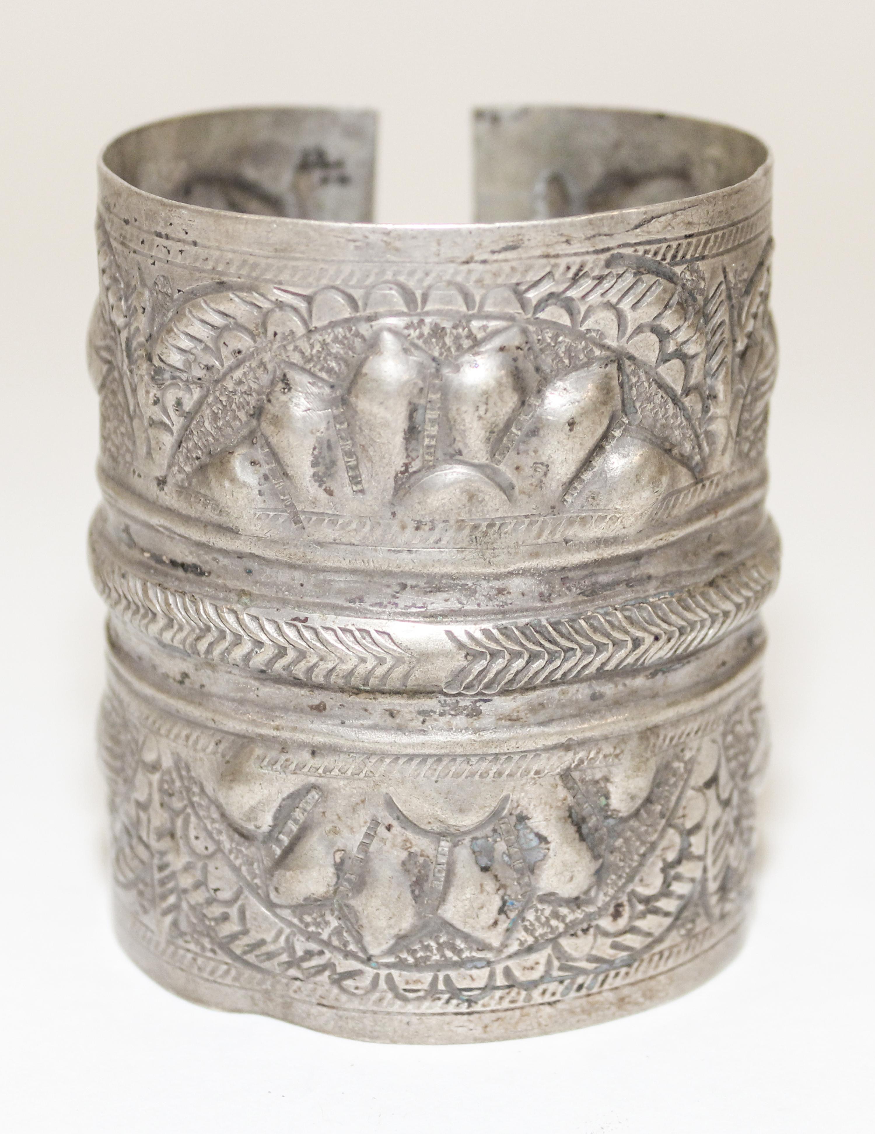 An Egyptian Silver Cuff Bracelet Diameter of exterior 2 1/2 inches.