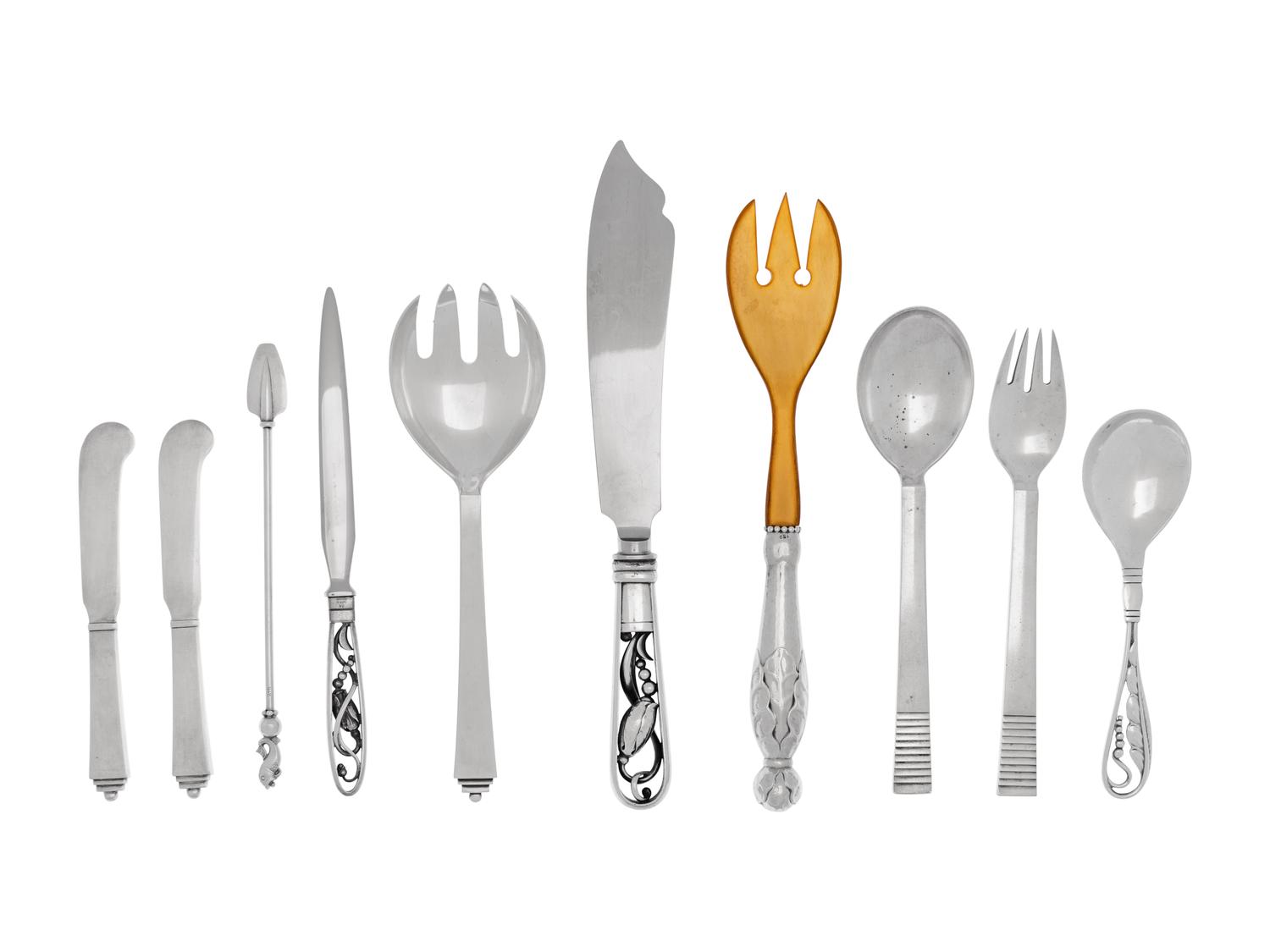 Ten Georg Jensen Silver Flatware Articles