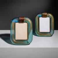 Pair of Aquamarine Glass Picture Frames Barovier & Toso, Italy