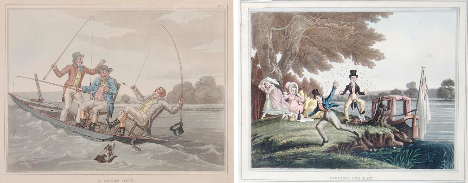 A Collection of Eight British Prints, Largest height 12 1/2 x width 14 inches with frame.