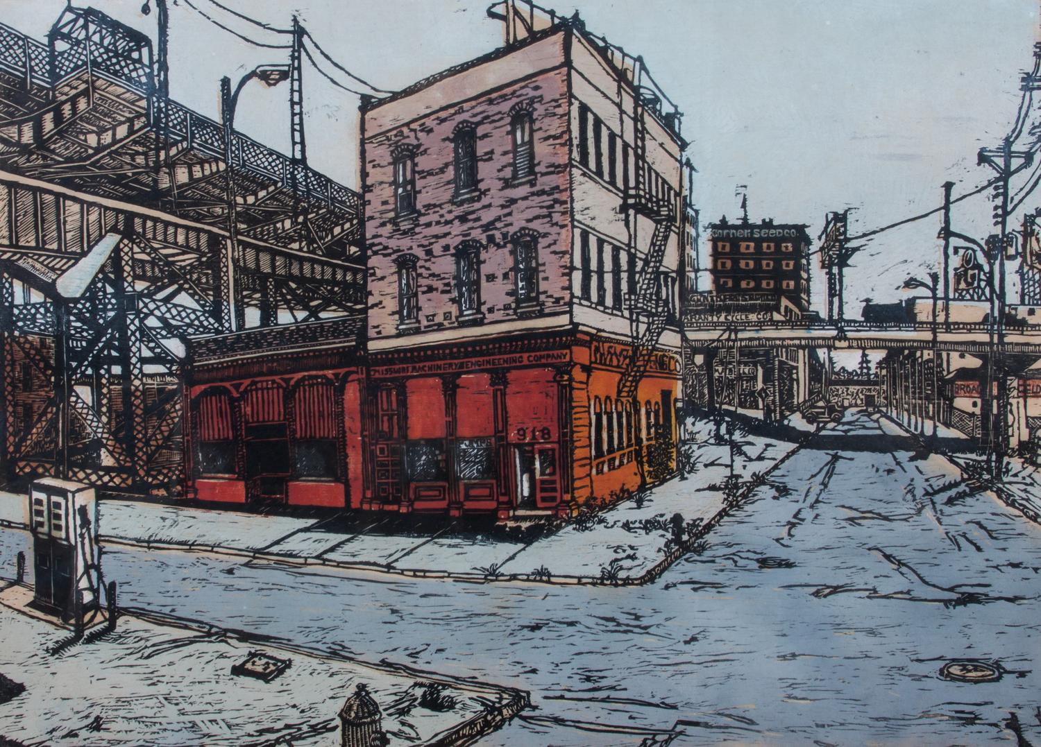 Elizabeth Cavanagh Cohen, (Missouri, 20th century), Broadway and Chouteau, 1977
