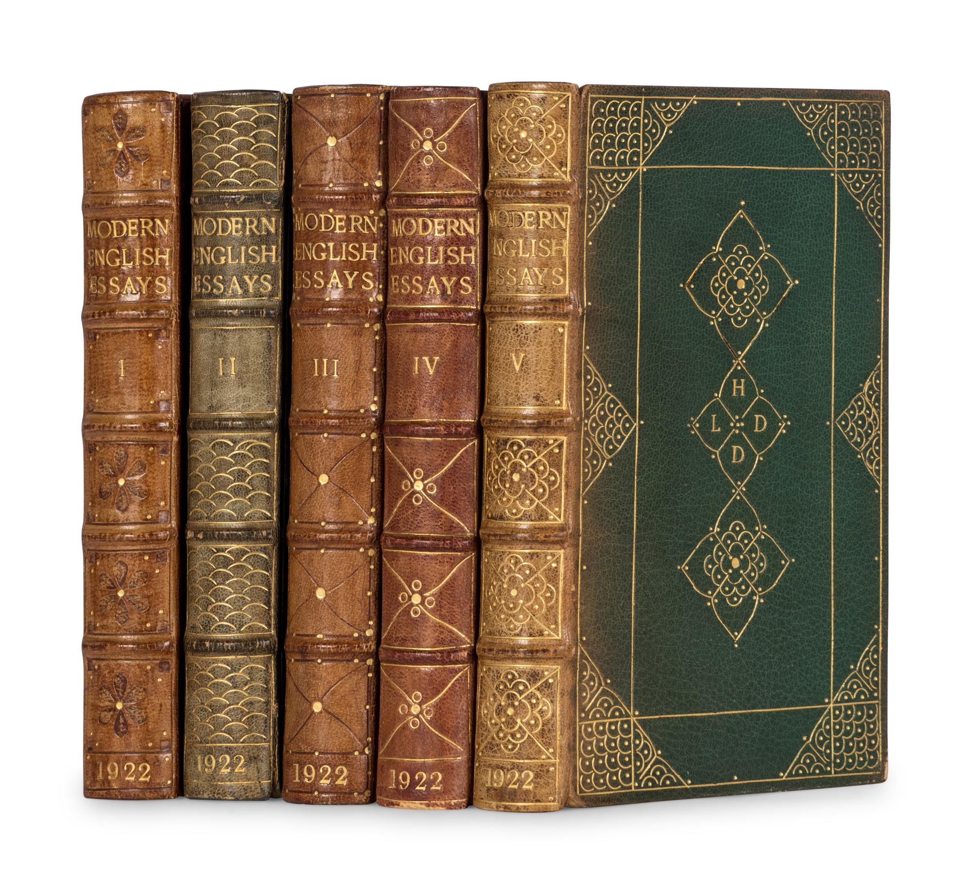 [BINDINGS]. -- [COCKERELL, Douglas, Binder]. RHYS, Ernest (ed.) (1859-1946). Modern English Essays . London and Toronto: J.M. Dent & Sons Ltd., 1922.