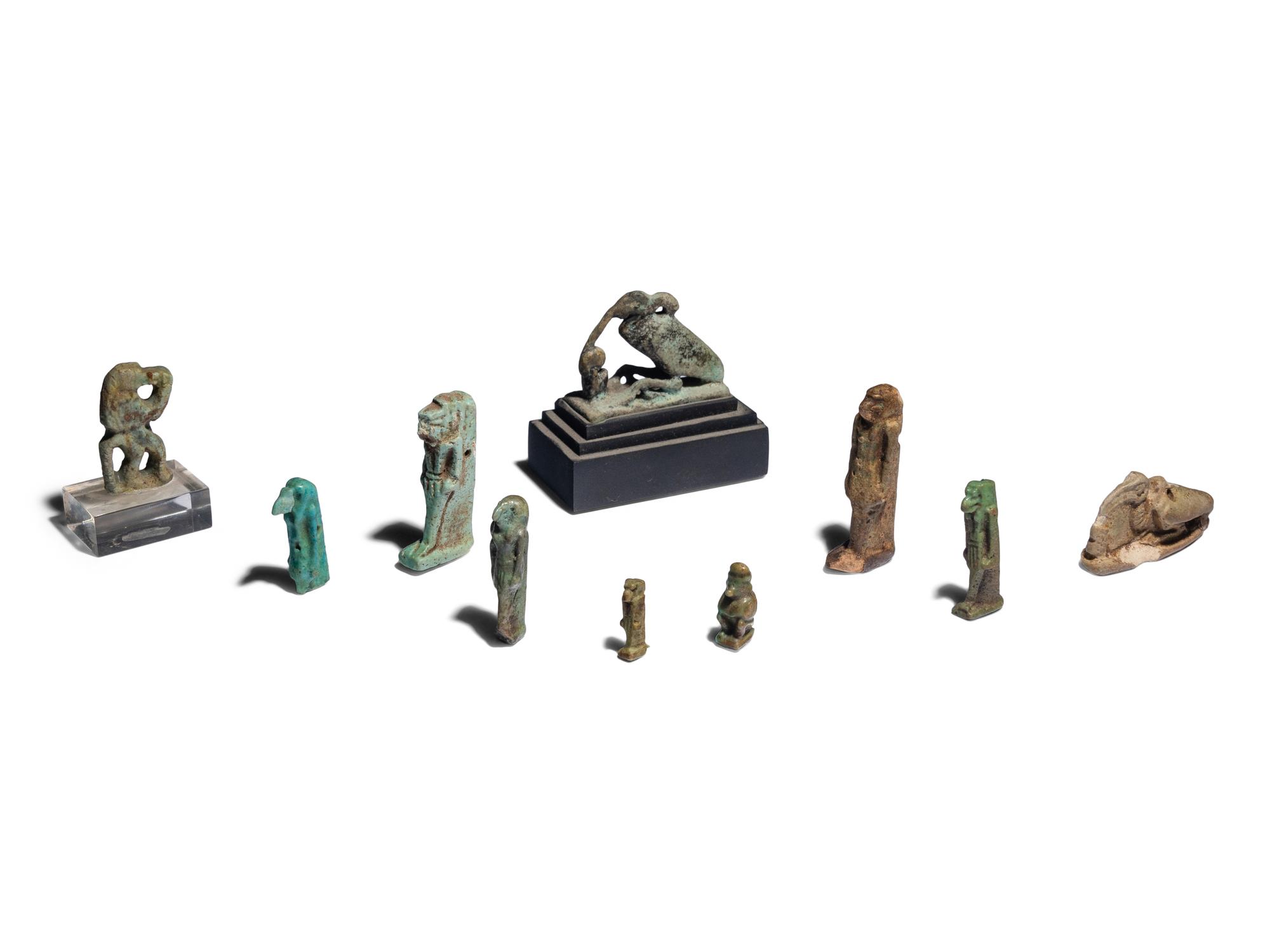 Ten Egyptian Faience Thoth Amulets