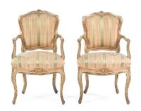 A Pair of Louis XV Style Painted Fauteuils Height 34 1/2 inches. — EARLY 20TH CENTURY