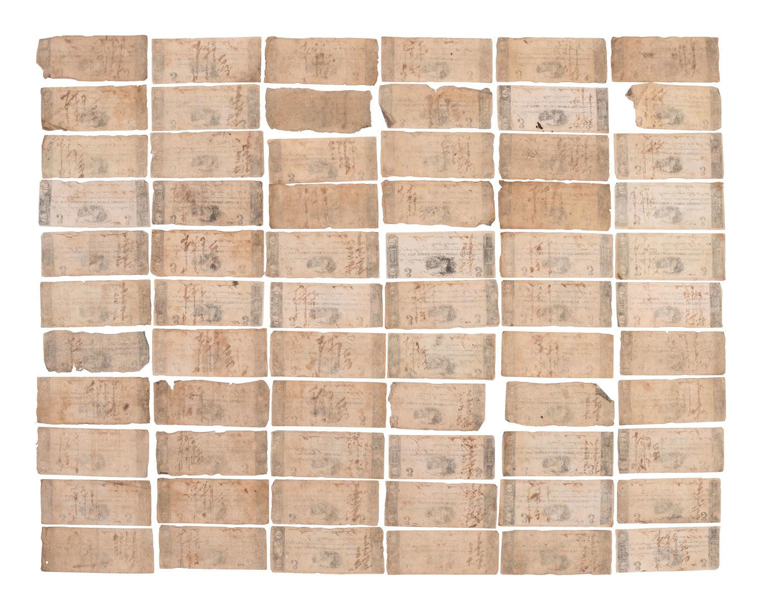 [CURRENCY]. More than 100 notes from the Owl Creek Bank of Mount Vernon, Ohio. Ca 1816-1818.