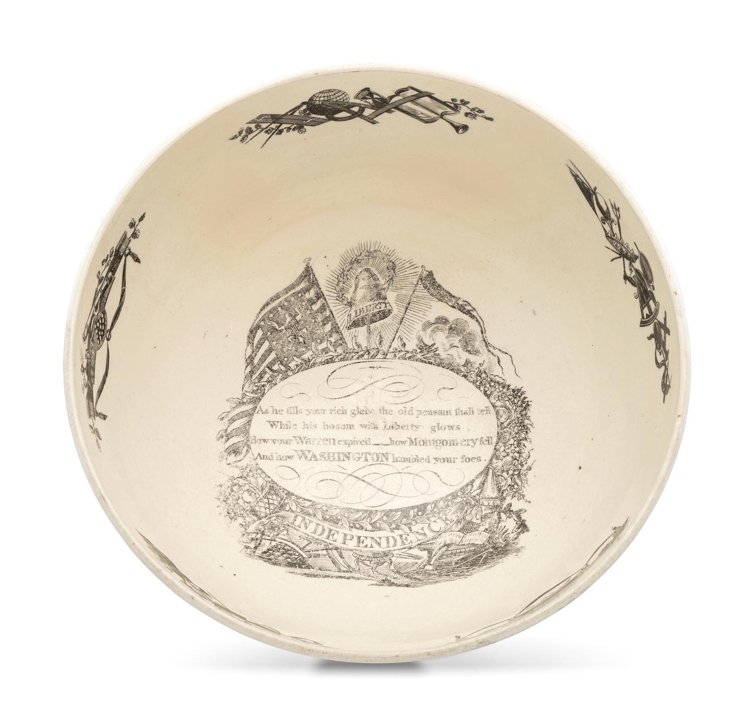 A Liverpool Transfer-Printed Creamware Punch Bowl with George Washington and Benjamin Franklin